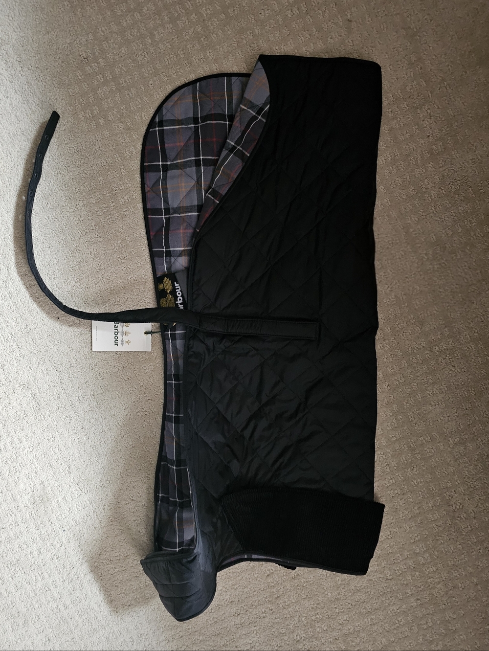 Quilted Black Plaid-Lined Barbour Dog Coat